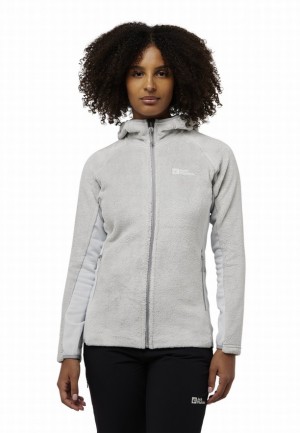 Grey Jack Wolfskin Rotwand Hooded Fz Women Fleece Jackets | 33212961