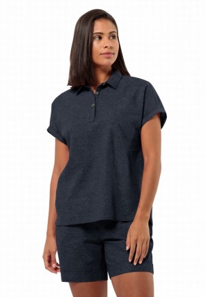 Navy Jack Wolfskin Karana Women Polo Shirts | 14310853