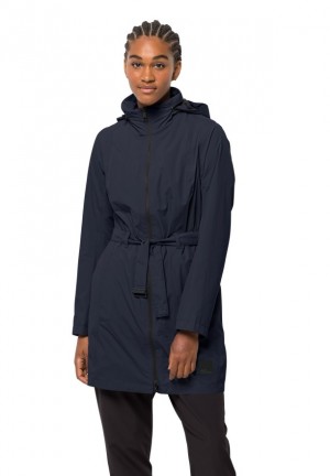 Navy Jack Wolfskin Norden Port Women Raincoat | 12560777