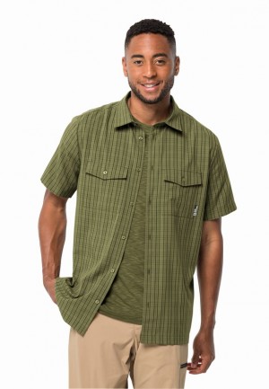 Olive Jack Wolfskin Thompson Men Shirts | 72963934